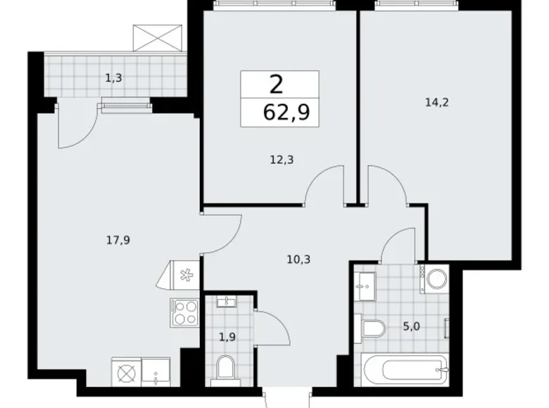 Appartement 2 chambres 63 m² Troïtsk, Russie