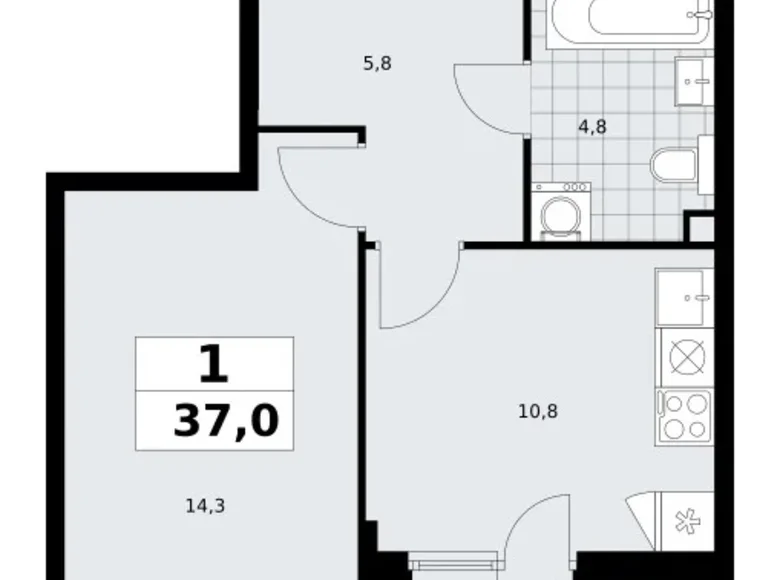 Apartamento 1 habitación 37 m² poselenie Sosenskoe, Rusia