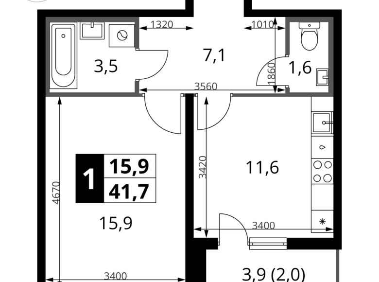 Mieszkanie 1 pokój 42 m² rejon leniński, Rosja