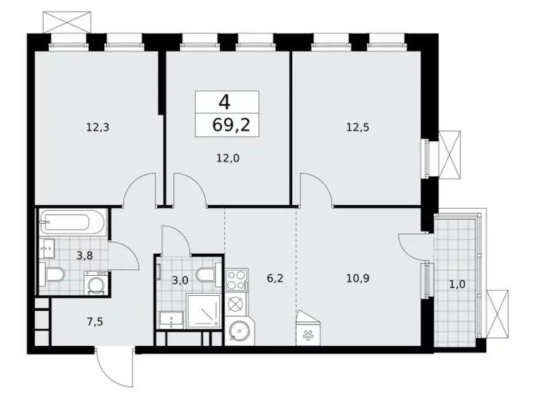 4 room apartment 69 m² Moscow, Russia
