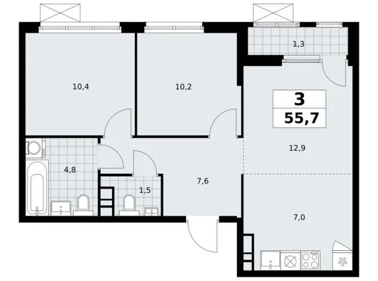 Apartamento 3 habitaciones 56 m² South-Western Administrative Okrug, Rusia