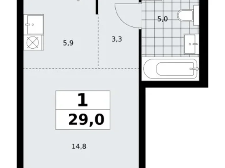 Wohnung 1 zimmer 29 m² poselenie Sosenskoe, Russland