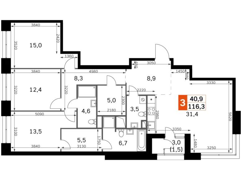 Appartement 4 chambres 116 m² Moscou, Fédération de Russie