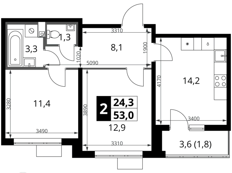 Apartamento 2 habitaciones 53 m² Leninsky District, Rusia