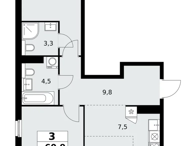 Квартира 3 комнаты 61 м² поселение Сосенское, Россия