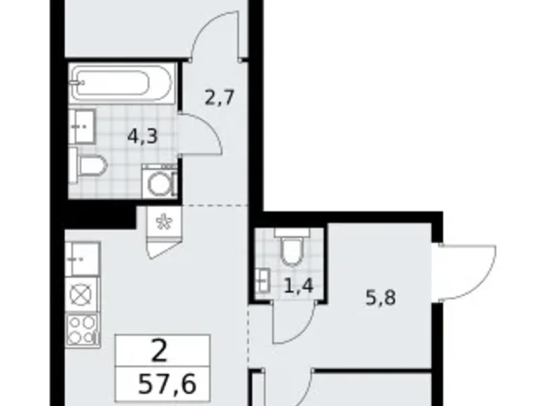 Wohnung 2 zimmer 58 m² Troizk, Russland