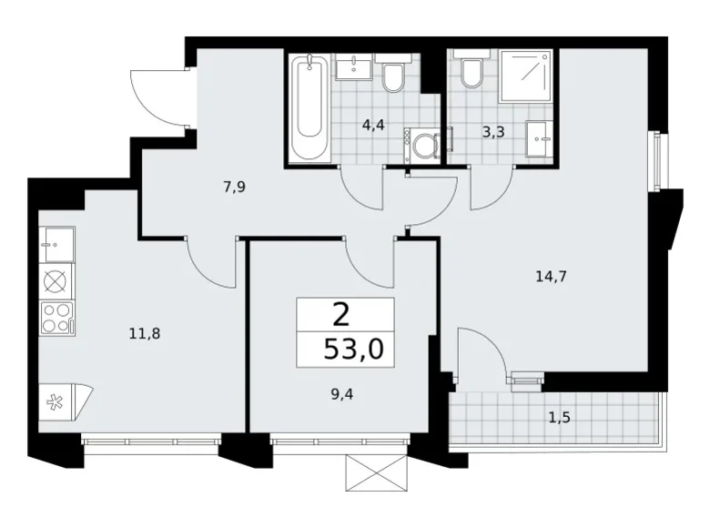 Квартира 2 комнаты 53 м² район Троицк, Россия