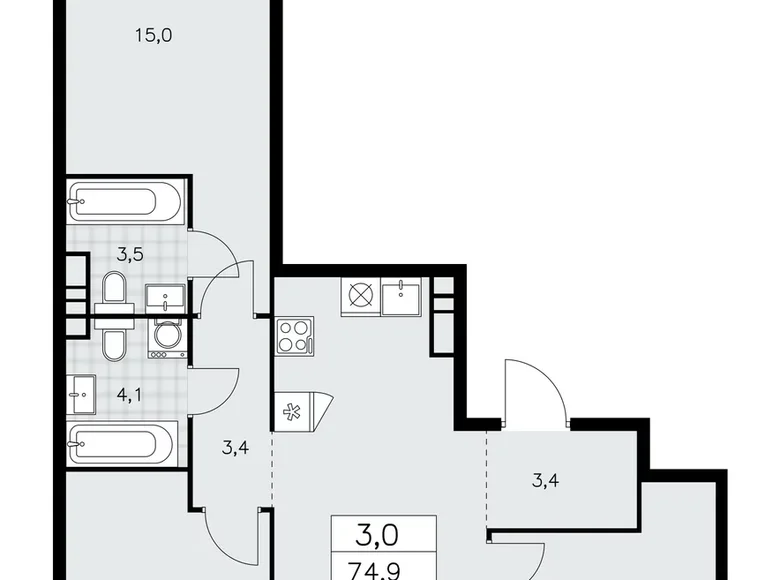 Mieszkanie 3 pokoi 75 m² poselenie Sosenskoe, Rosja