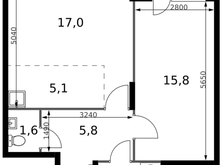 Квартира 2 комнаты 51 м² Сапроново, Россия