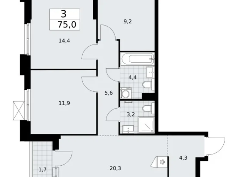 Mieszkanie 3 pokoi 75 m² Troick, Rosja