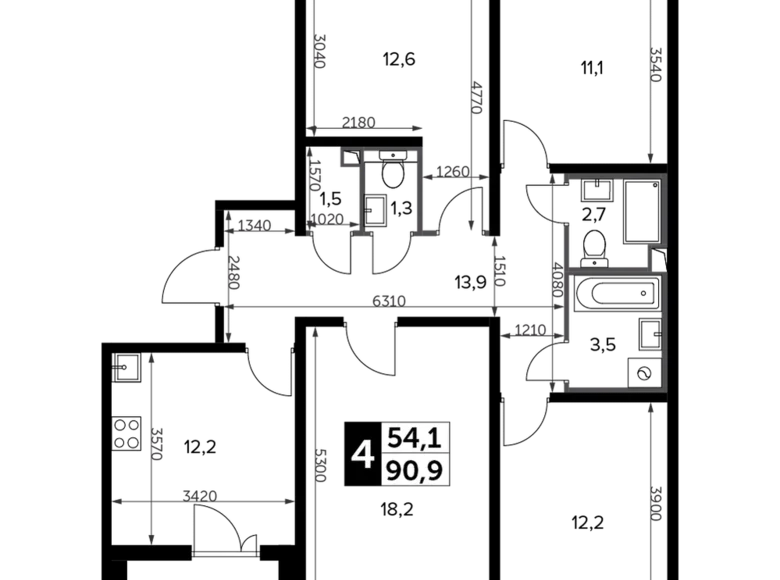 Apartamento 4 habitaciones 92 m² Leninsky District, Rusia