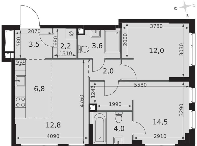 Квартира 3 комнаты 61 м² Северо-Западный административный округ, Россия