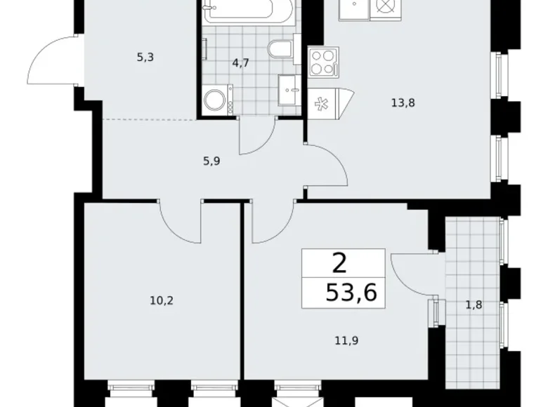 Apartamento 2 habitaciones 54 m² Troitsk, Rusia