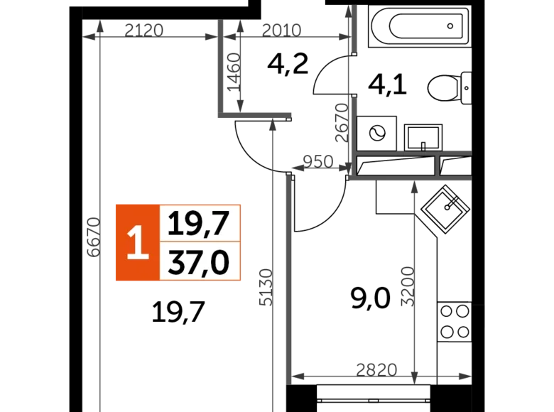 Apartamento 1 habitación 37 m² Veshki, Rusia