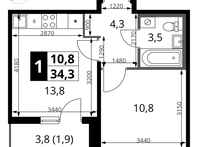 Mieszkanie 1 pokój 34 m² Chimki, Rosja