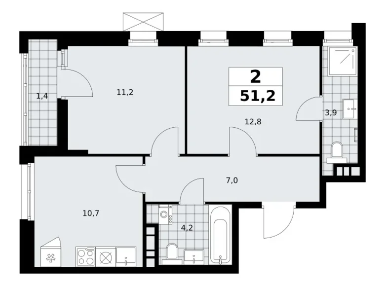 Appartement 2 chambres 51 m² poselenie Sosenskoe, Fédération de Russie