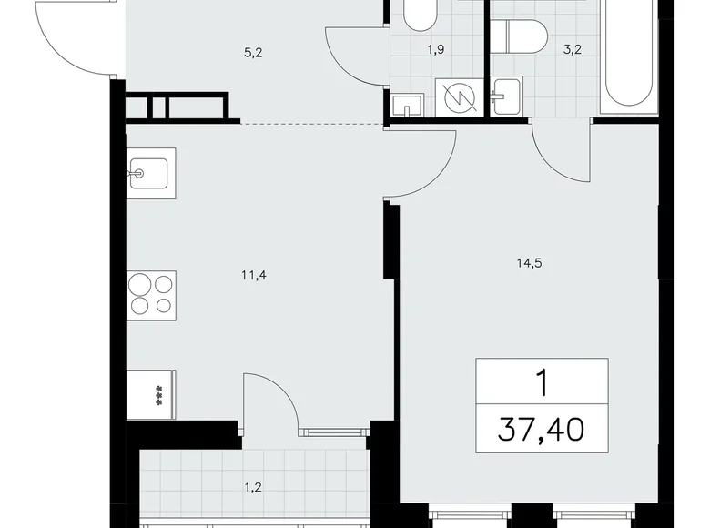 Apartamento 1 habitación 37 m² poselenie Sosenskoe, Rusia