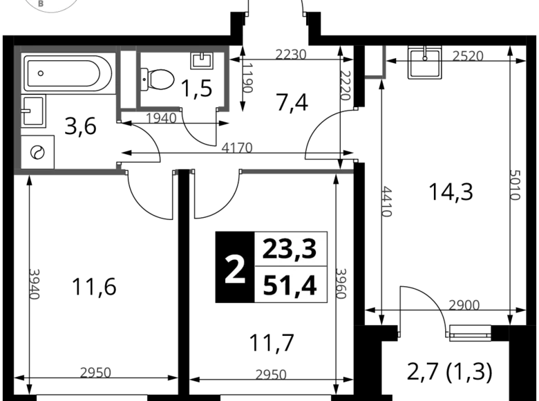 Wohnung 2 zimmer 51 m² Potapovo, Russland