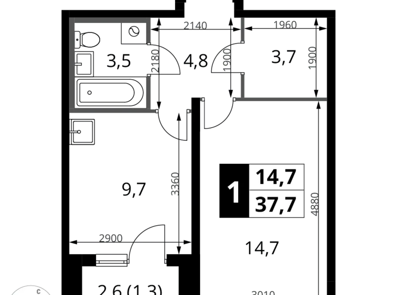 Wohnung 1 zimmer 38 m² Potapovo, Russland