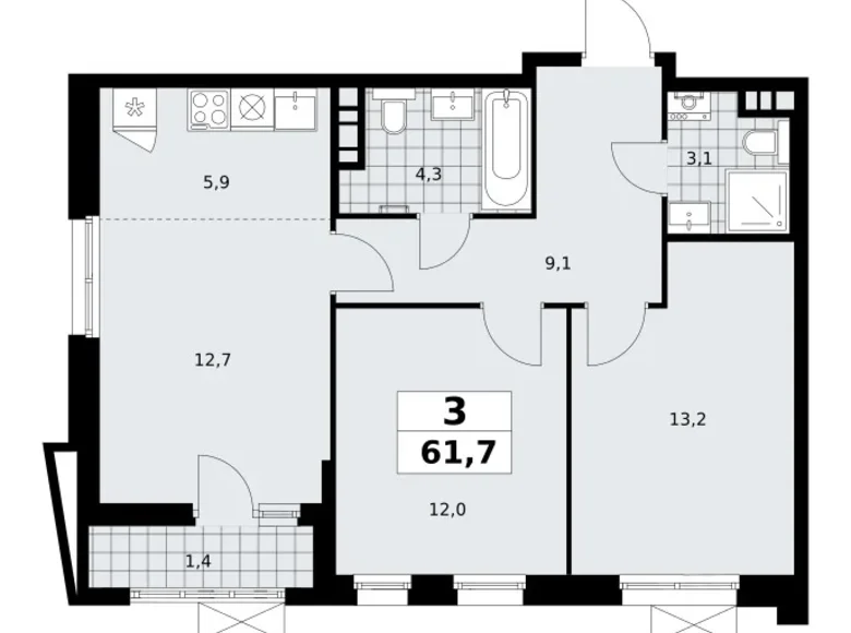 Квартира 3 комнаты 62 м² поселение Сосенское, Россия