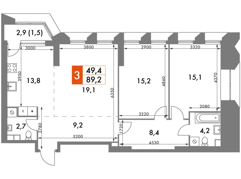 Mieszkanie 3 pokoi 89 m² Konkovo District, Rosja