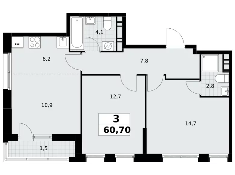 Appartement 3 chambres 61 m² Postnikovo, Fédération de Russie