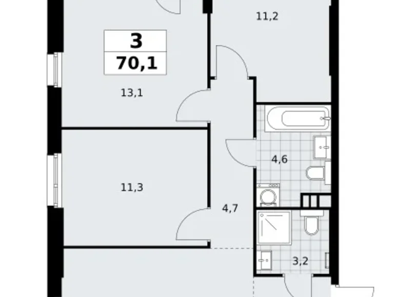 3 room apartment 70 m² South-Western Administrative Okrug, Russia