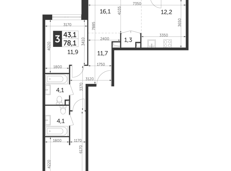 Mieszkanie 3 pokoi 78 m² North-Eastern Administrative Okrug, Rosja