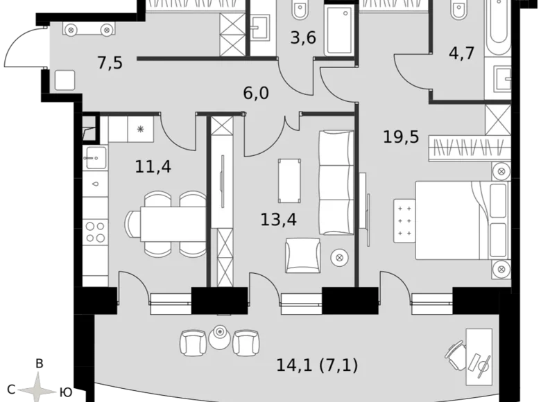 Mieszkanie 2 pokoi 73 m² North-Western Administrative Okrug, Rosja