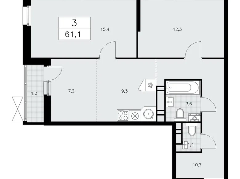 3 room apartment 61 m² Moscow, Russia