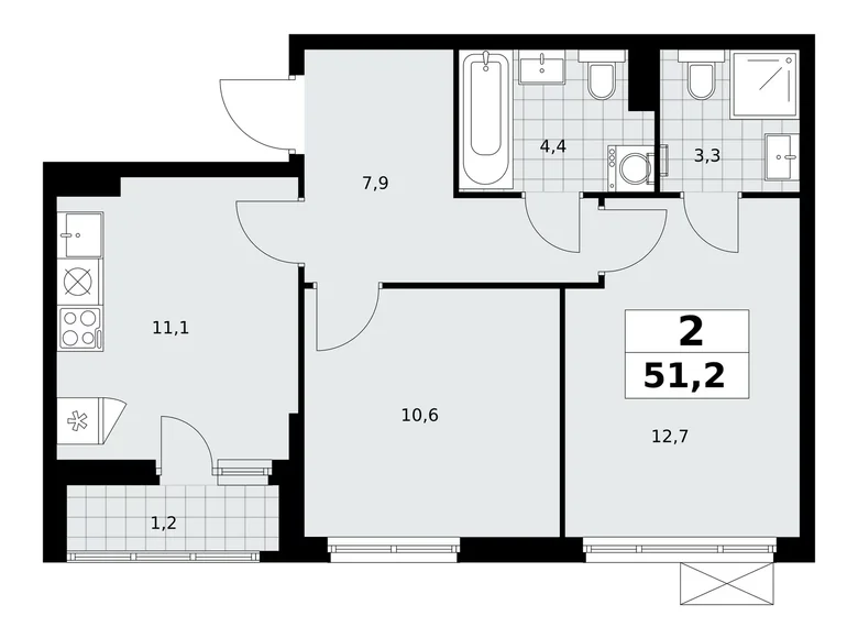 2 room apartment 51 m² poselenie Sosenskoe, Russia