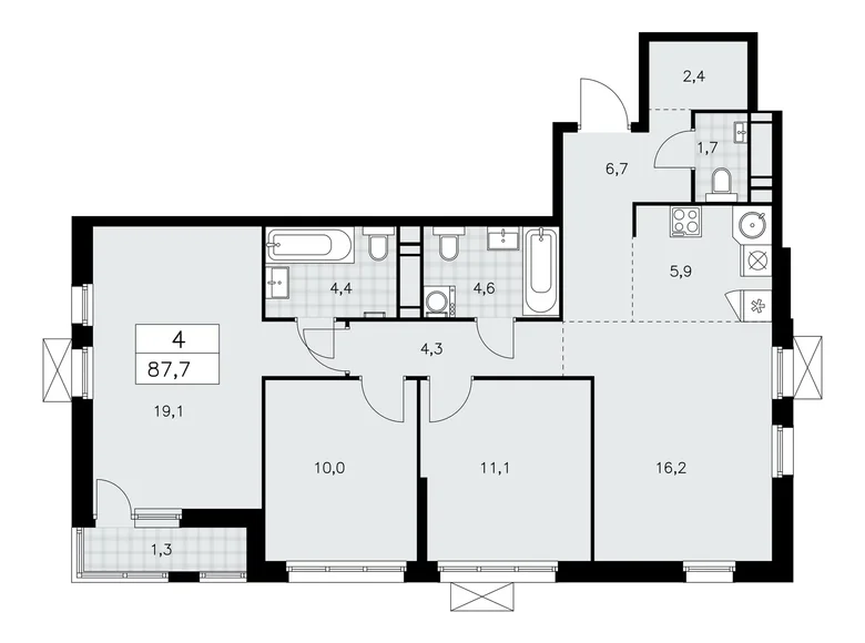 4 room apartment 88 m² Moscow, Russia