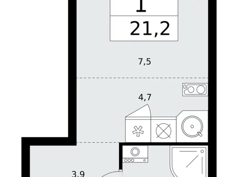 1 room apartment 21 m² poselenie Sosenskoe, Russia