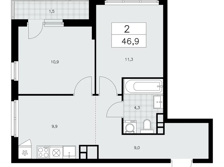 Квартира 2 комнаты 47 м² поселение Сосенское, Россия