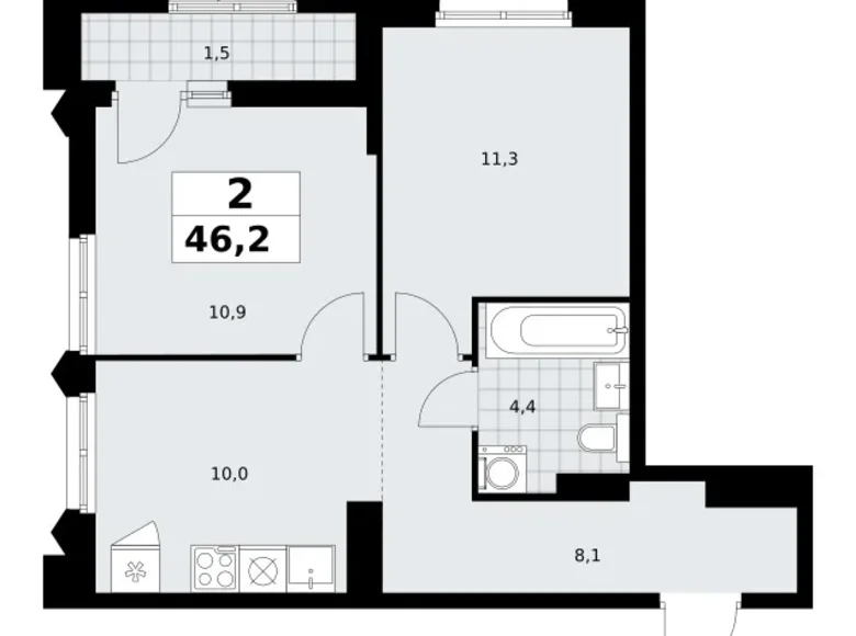 Wohnung 2 zimmer 46 m² Troizk, Russland