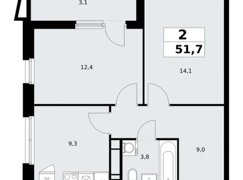 Квартира 2 комнаты 52 м² поселение Сосенское, Россия