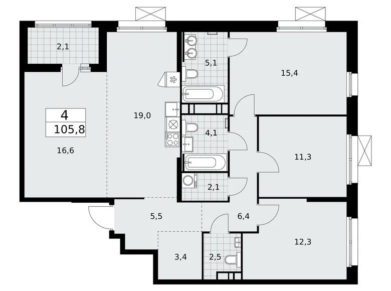 4 room apartment 106 m² Moscow, Russia