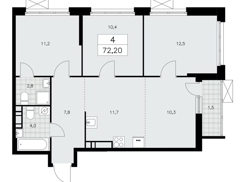 4 room apartment 72 m² Moscow, Russia