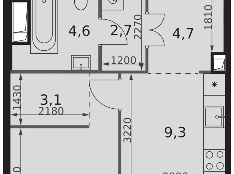 1 room apartment 38 m² Moscow, Russia