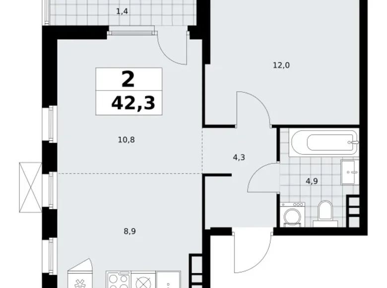 Wohnung 2 zimmer 42 m² Südwestlicher Verwaltungsbezirk, Russland