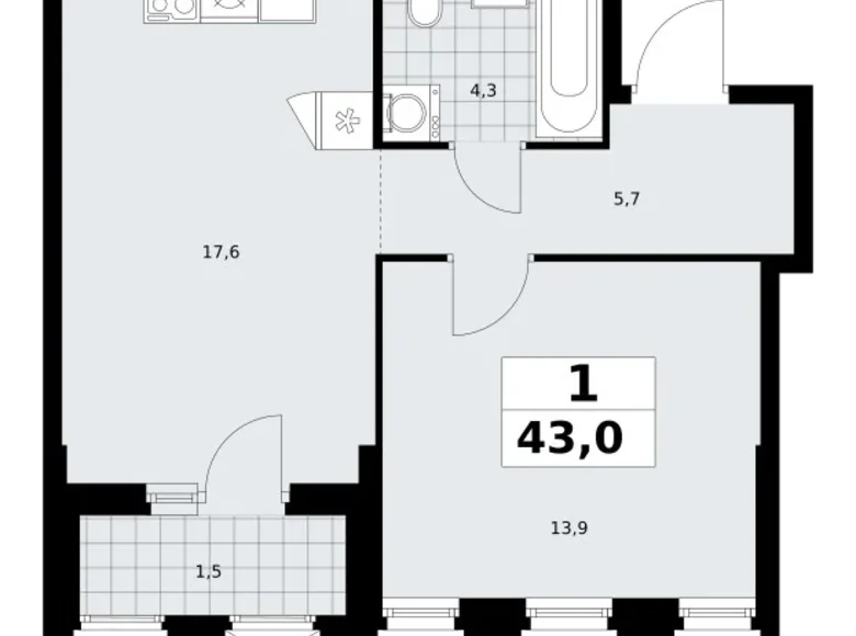 Appartement 1 chambre 43 m² Troïtsk, Russie