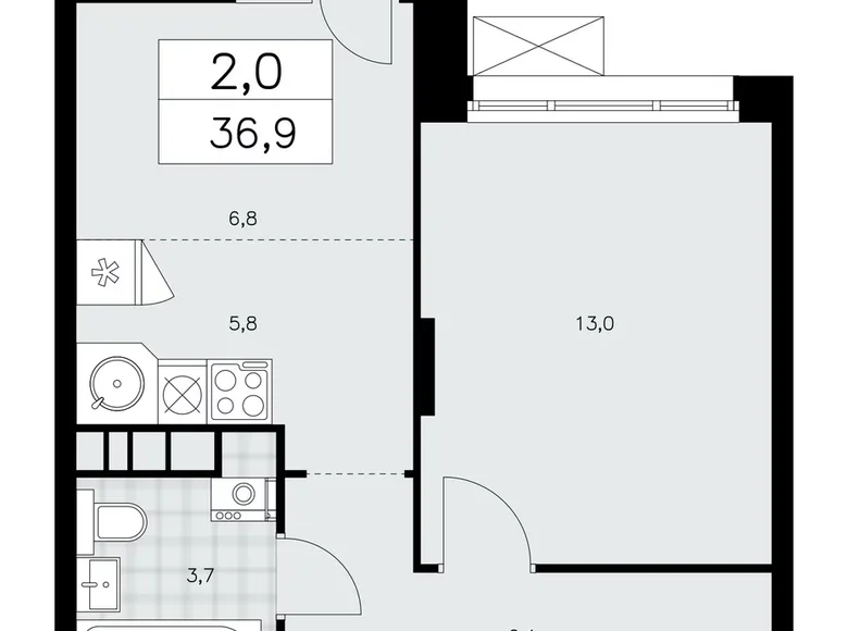 Wohnung 2 Zimmer 37 m² poselenie Sosenskoe, Russland