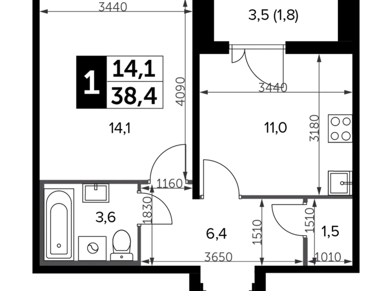 Mieszkanie 1 pokój 39 m² Leninsky District, Rosja
