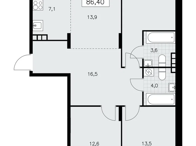 Apartamento 4 habitaciones 86 m² poselenie Sosenskoe, Rusia