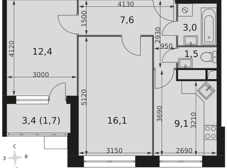 Квартира 2 комнаты 51 м² Veshki, Россия