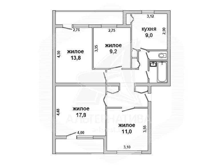 Appartement 4 chambres 78 m² Arechauski, Biélorussie