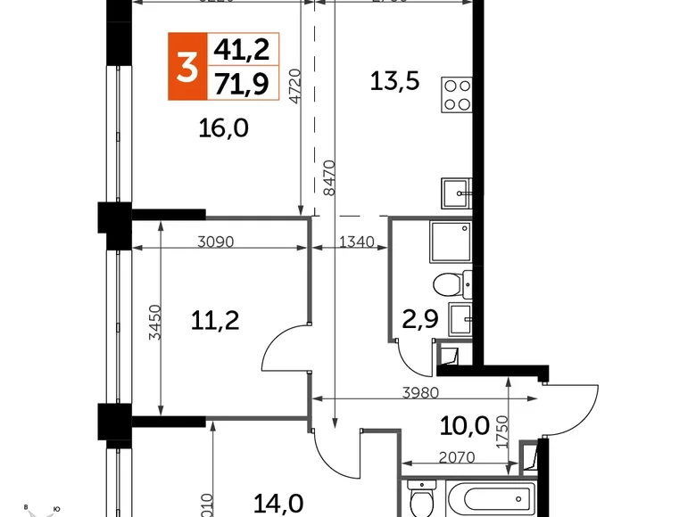 Mieszkanie 3 pokoi 72 m² North-Western Administrative Okrug, Rosja