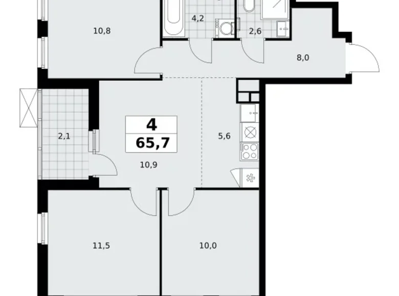 4 room apartment 66 m² Moscow, Russia