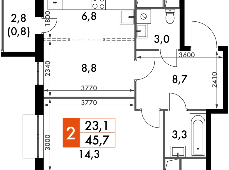 Квартира 2 комнаты 46 м² Развилка, Россия