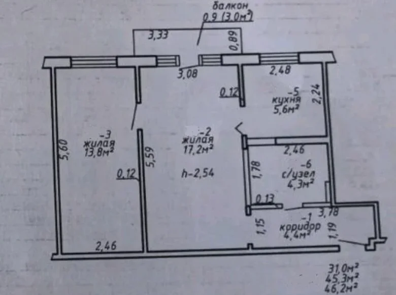 2 room apartment 46 m² Homel, Belarus